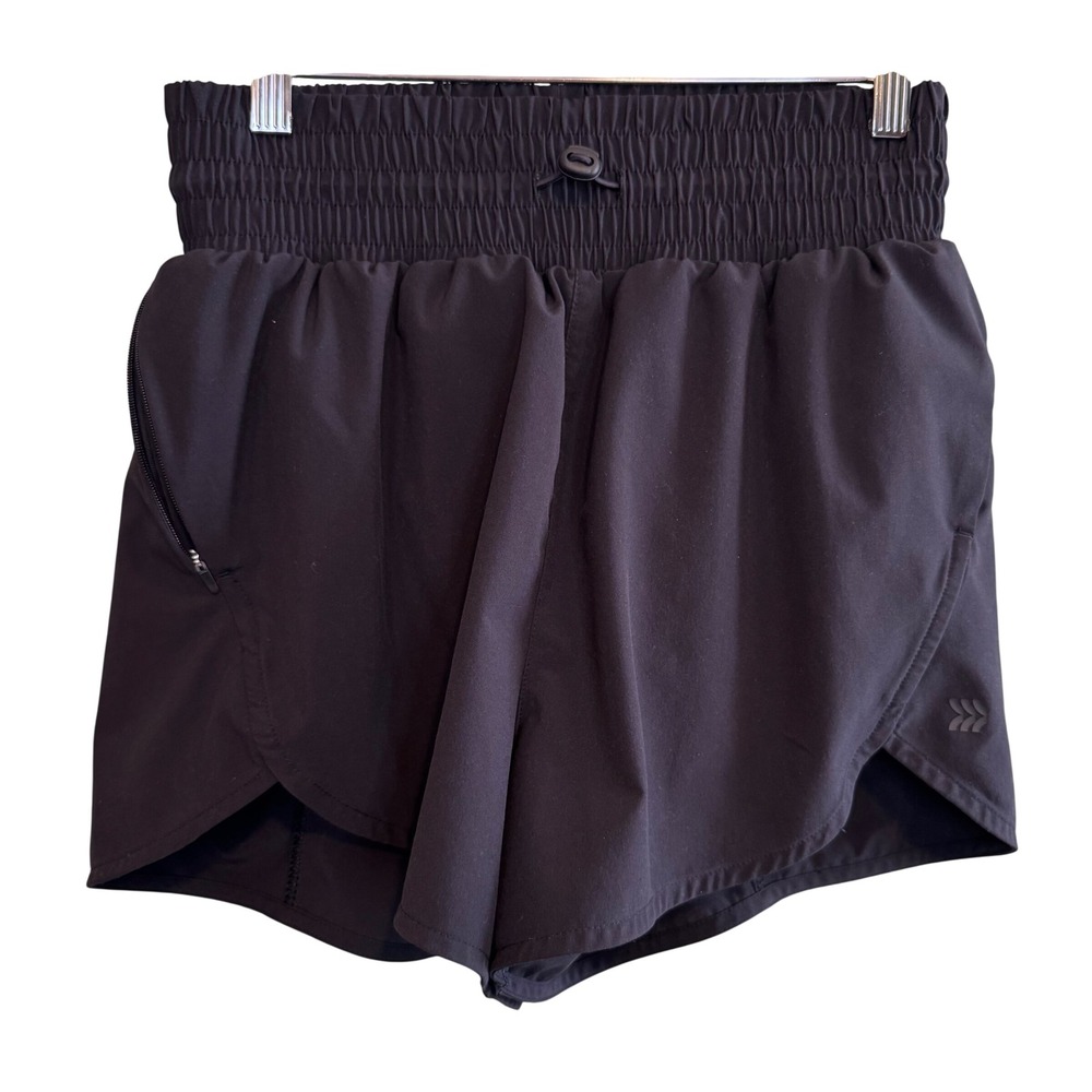All in Motion Womens Black Smocked Waist Athletic Shorts XS Side Zip Pocket